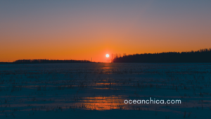 sunset over a snowy field